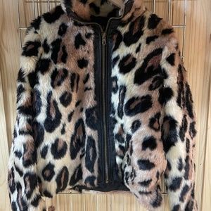 Leopard fur bomber style jacket